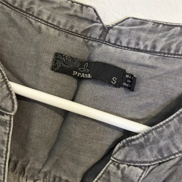 Prana Abbey Grey Tencel Long Sleeve Roll Tab Button Front Dress SMALL - Picture 3 of 5